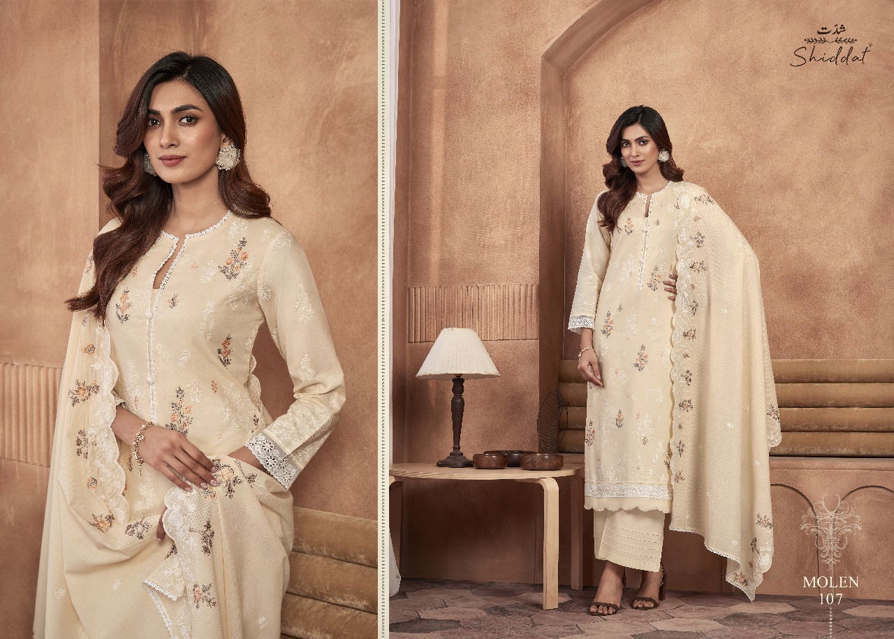 Molen By Shiddat Printed Cotton Embroidery Designer Salwar Kameez Wholesale Market In Surat